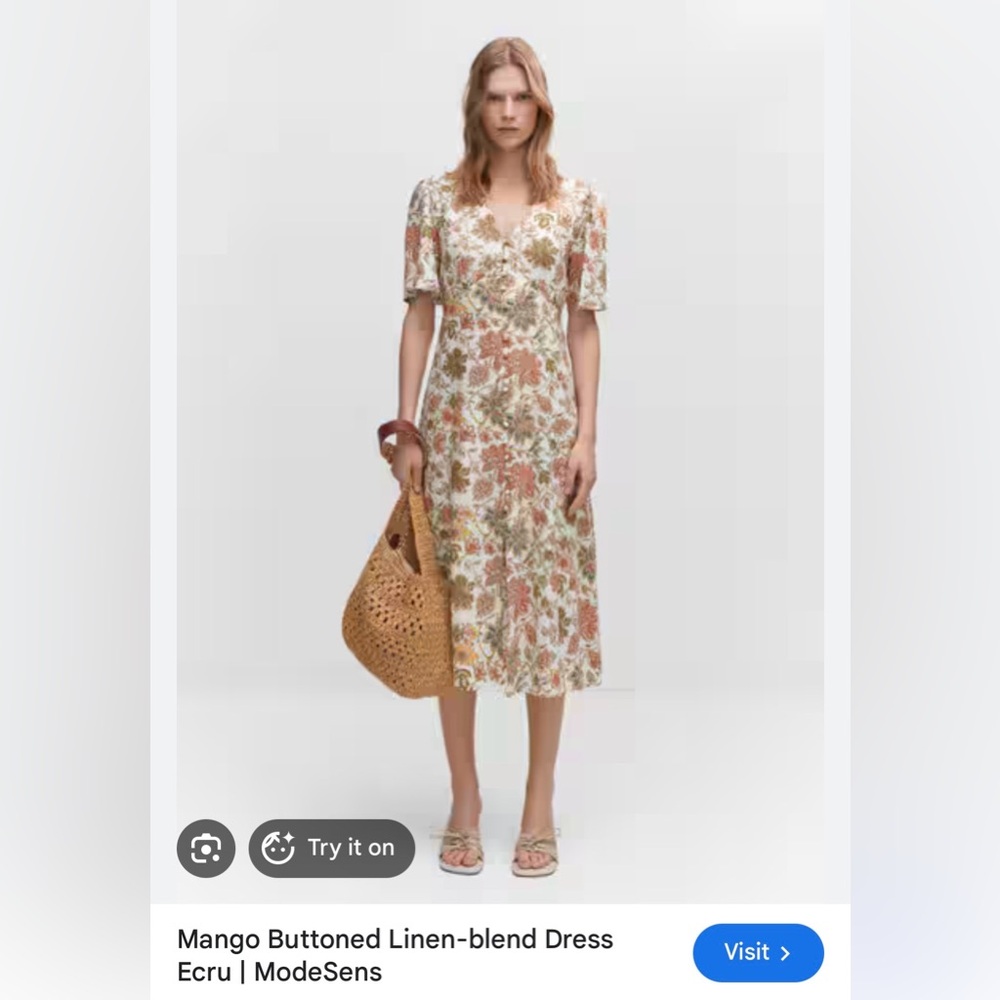 Mango Floral Button-Front Midi Dress in Cream and Rust - Picture 8 of 10